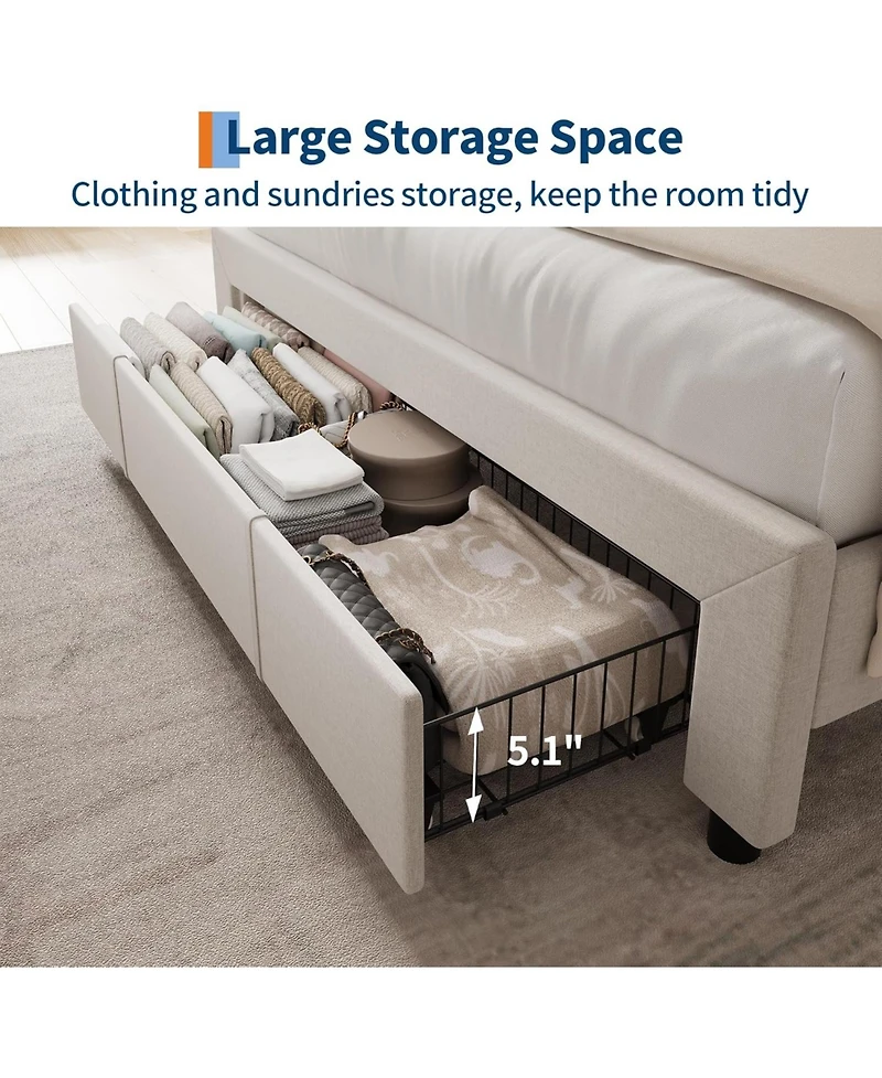 gaomon Bed Frame with Storage Headboard, Upholstered Platform Beds Drawers, Charging Station, Noise-Free