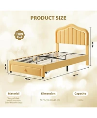 gaomon Twin Led Upholstered Bed Frame Storage Drawer Velvet Princess Platform Sturdy Wooden Slats Easy Assembly No Box Spring