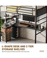 gaomon Loft Bunk Bed with L-Shaped Desk Twin Loft Under-Desk Workspace Metal Bunk Ladder High Guardrail Easy Assembly