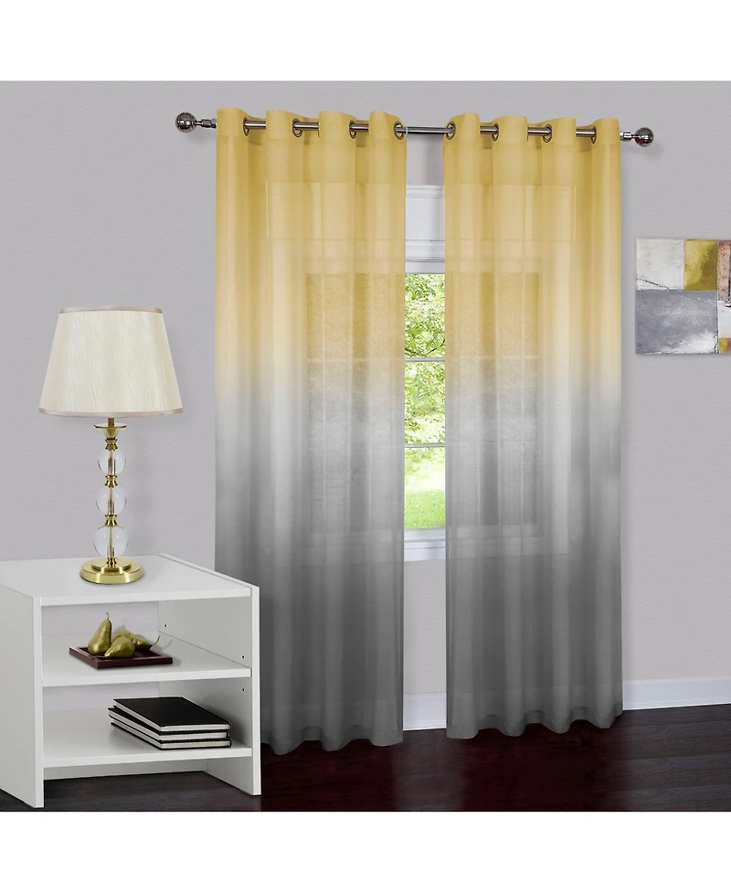 Kate Aurora Tropical Living Semi Matte Sheer Ombre Chic Grommet Top Window Curtains - 52 in. W x 84 L