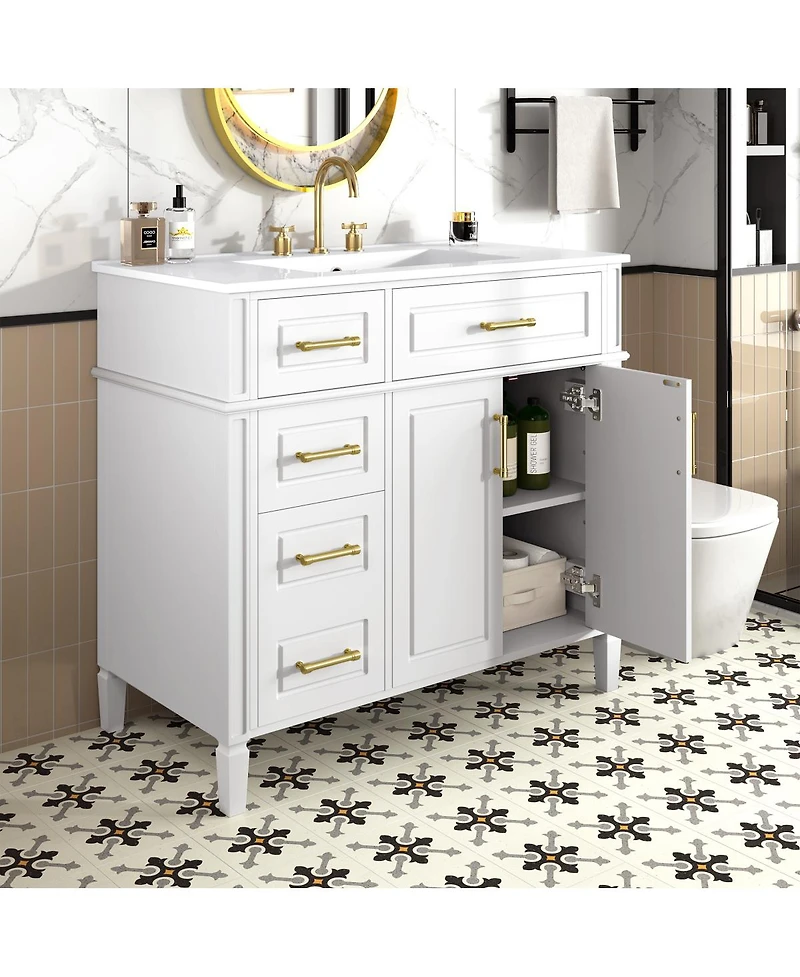 Sillysis Bathroom Vanity with Sink, Modern Cabinet 4 Soft-Close Drawers & Adjustable Shelf, Ample Storage