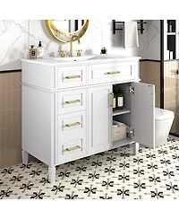 Sillysis Bathroom Vanity with Sink, Modern Cabinet 4 Soft-Close Drawers & Adjustable Shelf, Ample Storage
