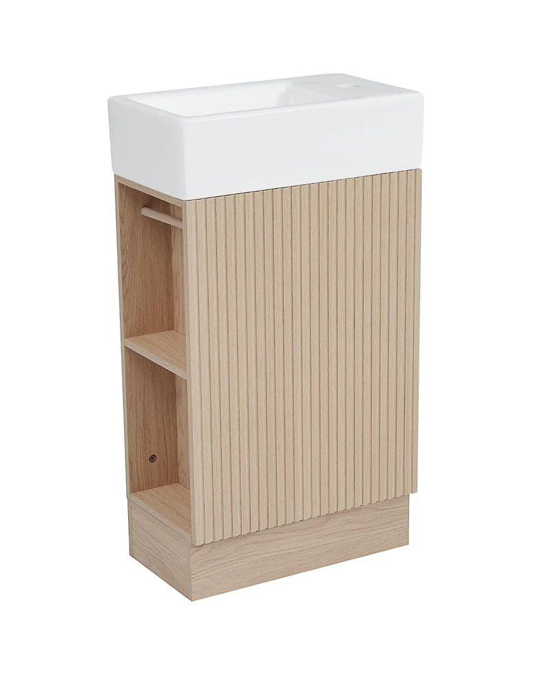 Sillysis Bathroom Vanity with Sink, Mdf Storage Cabinet, Two-Tier Shelf & Left or Right Orientation for Small Bathrooms