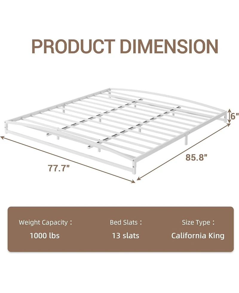 gaomon King Low Bed Frame 6 Inch Heavy Duty Metal Platform Mattress Foundation Noise-Free No Box Spring Easy Assembly
