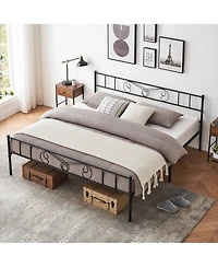 gaomon Metal Platform Bed- Minimalist Curved Iron Design Heavy Duty Steel Slats No Box Spring Needed
