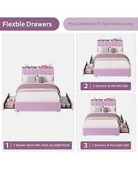 gaomon Full Boucle Upholstered Platform Bed Wavy Headboard Storage Bookcase 2 Drawers No Box Spring