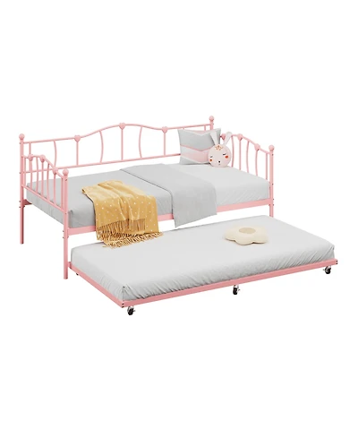 gaomon Metal Daybed Frame with Trundle Heart Design Noise Free Platform Sofa Bed Steel Slats Space-Saving.