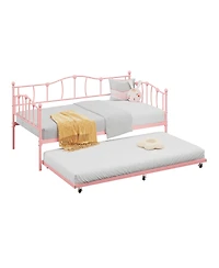 gaomon Metal Daybed Frame with Trundle Heart Design Noise Free Platform Sofa Bed Steel Slats Space-Saving.