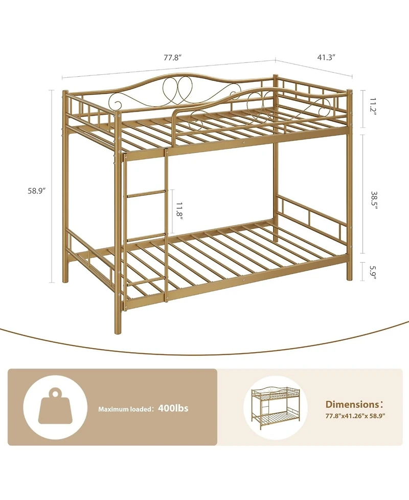 gaomon Twin Over Twin Metal Bunk Bed Ladder Guardrails Heavy Duty 400 Lbs. No Box Spring Easy Assembly