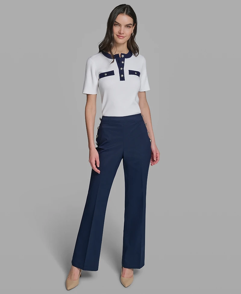 Karl Lagerfeld Paris Petite Mid-Rise Sailor Pants