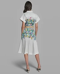 Karl Lagerfeld Paris Petite Floral Collared Neck Belted Dress