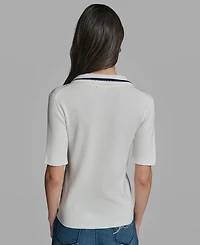 Karl Lagerfeld Paris Petite Collared Polo T-Shirt