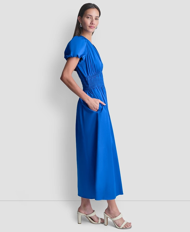 Dkny Petite V-Neck Smocked Waist Midi Dress
