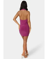 Bebe Women's Deep Cowl Neck Mini Halter Dress