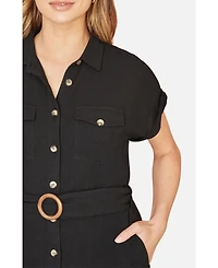 Yumi Women's Viscose Linen Look Midi Shirt Dress