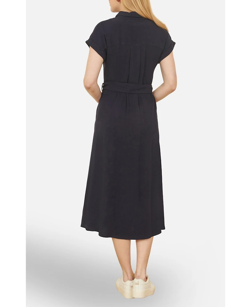 Yumi Women's Linen Look Midi Shirt Dress