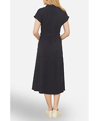 Yumi Women's Linen Look Midi Shirt Dress