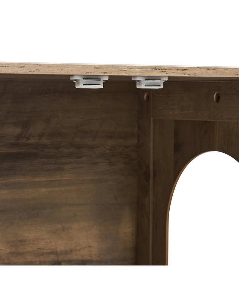 Aostirmotor Wooden Cat Litter Box Enclosure, 2-Room Hidden Pet Furniture with Greige Finish for Indoor Use