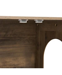 Aostirmotor Wooden Cat Litter Box Enclosure, 2-Room Hidden Pet Furniture with Greige Finish for Indoor Use