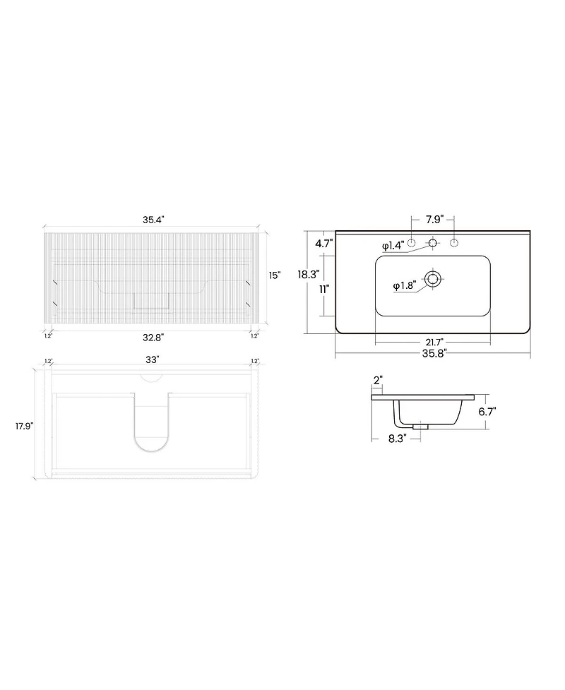 Sillysis 36'' Floating Bathroom Vanity with Integrated Ceramic Sink, Modern Wall Mounted Bathroom Vanity without Faucet, Pre-assembled