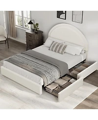 gaomon Queen Bed Frame Storage Drawers Upholstered Boucle Platform Round Headboard Heavy Duty Noise-Free No Box Spring