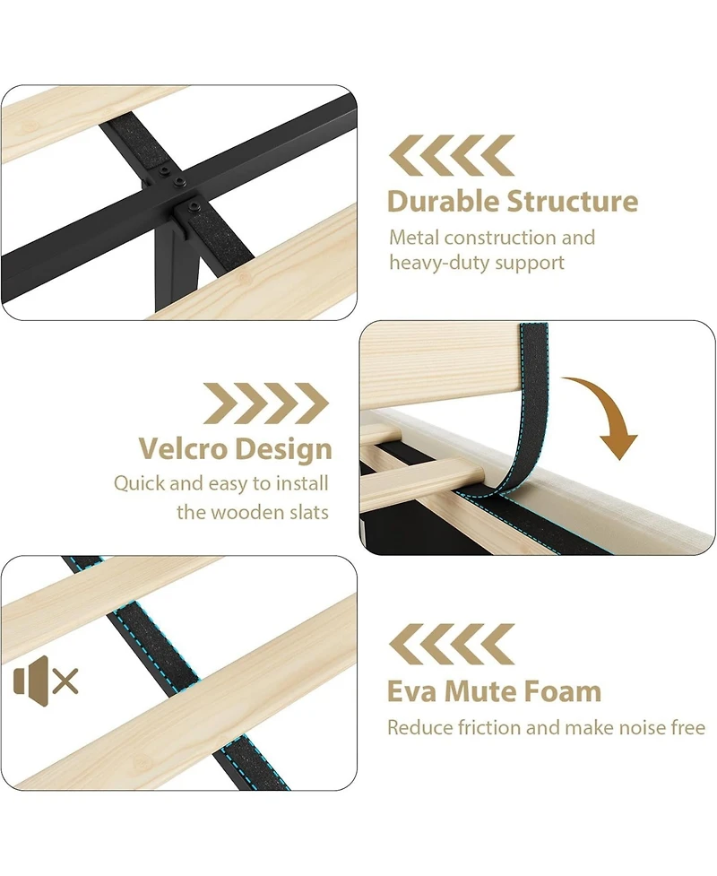 gaomon Platform Bed Upholstered Headboard Footboard Strong Wooden Slats No Box Spring Required