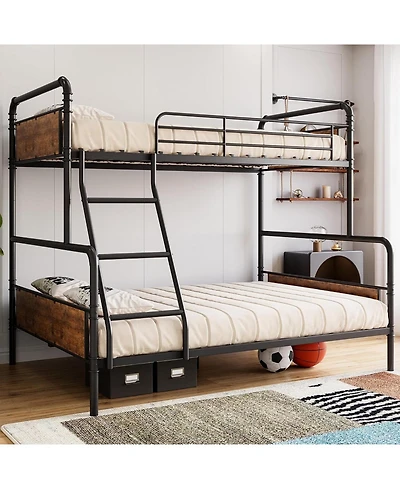 gaomon Full Metal Bunk Bed Convertible High Guardrail Ladder Underbed Storage No Box Spring Space-Saving