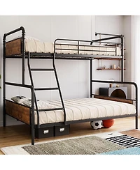 gaomon Full Metal Bunk Bed Convertible High Guardrail Ladder Underbed Storage No Box Spring Space-Saving