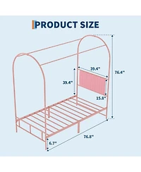gaomon Twin Canopy Bed Frame Upholstered Headboard Arched Metal Under-Bed Storage Decorative Platform No Box Spring