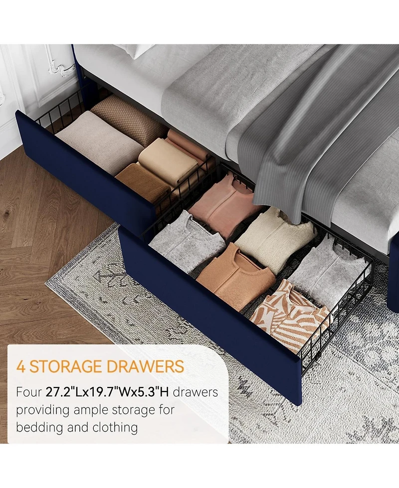 gaomon Bed Frame Adjustable Headboard 4 Drawers Velvet Upholstered Platform Button Tufted Wooden Slats No Box Spring