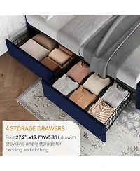 gaomon Bed Frame Adjustable Headboard 4 Drawers Velvet Upholstered Platform Button Tufted Wooden Slats No Box Spring