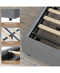 gaomon Full Bed Frame Storage Drawers Upholstered Boucle Platform Round Headboard Heavy Duty Noise-Free No Box Spring Light