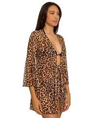 Becca Women's Safari Leopard Mesh Tie-Front Cover-Up Tunic
