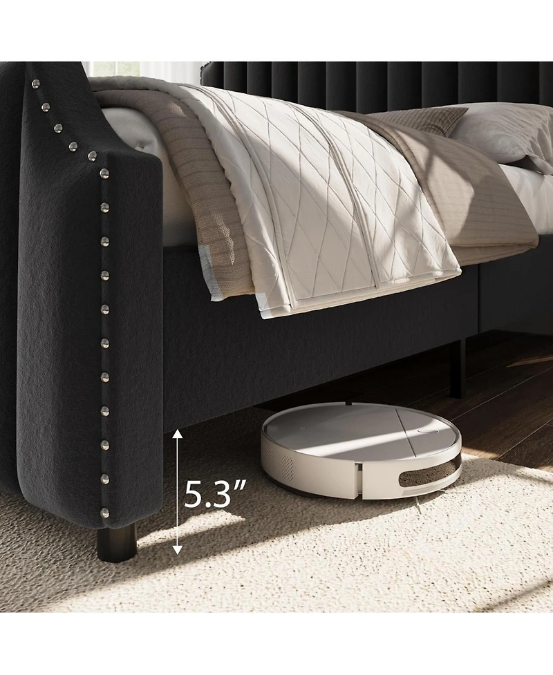 gaomon Platform Bed Upholstered Headboard Footboard Strong Wooden Slats No Box Spring Required.