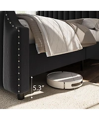 gaomon Platform Bed Upholstered Headboard Footboard Strong Wooden Slats No Box Spring Required.