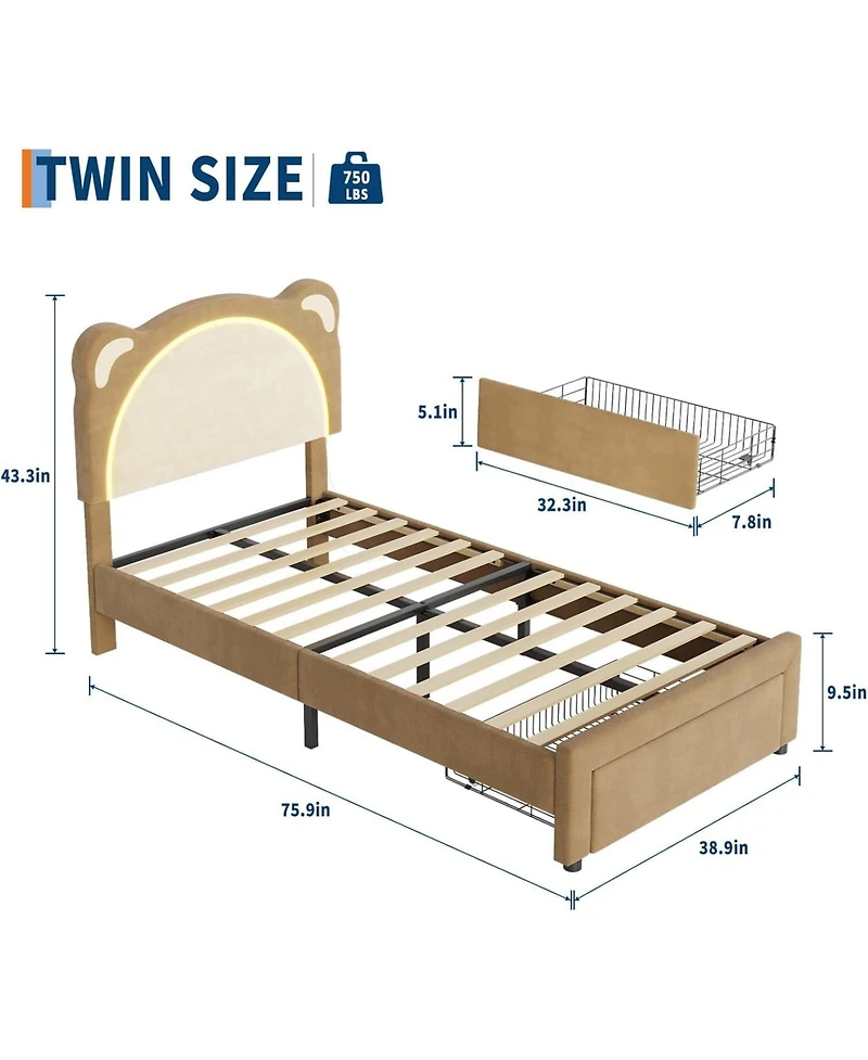 gaomon Upholstered Platform Bed Adjustable Led Headboard Storage Drawer Wooden Slats No Box Spring.