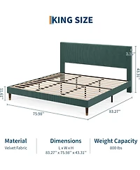 gaomon Upholstered Platform Bed Fabric Headboard Wooden Metal Slats Noise-Free Easy Assembly No Box Spring