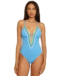 Becca Women's Fiesta Basket Weave Trim One-Piece Swimsuit