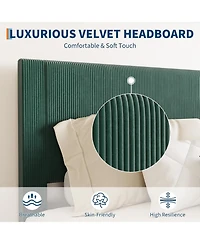 gaomon Upholstered Platform Bed Fabric Headboard Wooden Metal Slats Noise-Free Easy Assembly No Box Spring