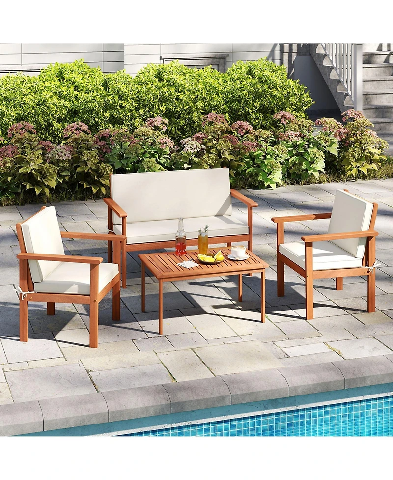 Gymax 8 Pieces Patio Furniture Set, Acacia Wood Porch Chairs w/ Table
