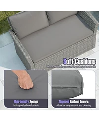 Gymax Set Of 4 Patio Furniture Set w/ Rattan Chairs Loveseat Coffee Table Cushions