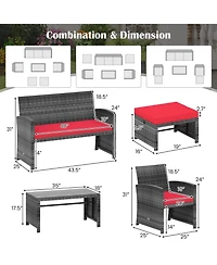 Gymax Set Of 6 Patio Furniture Outdoor Sectional Conversation Pe Rattan Sofa