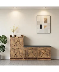 gaomon Farmhouse Shoe Cabinet with Bench 4 Flip Drawers Entryway Shoe Storage Organizer with Comfort Cushioned Seat Freestanding Shoe Rack