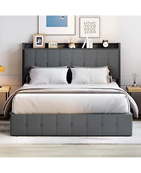 gaomon Bed Frame with Lift Up Storage, Upholstered Velvet Storage Headboard, Metal Platform Bed, Hydraulic Support
