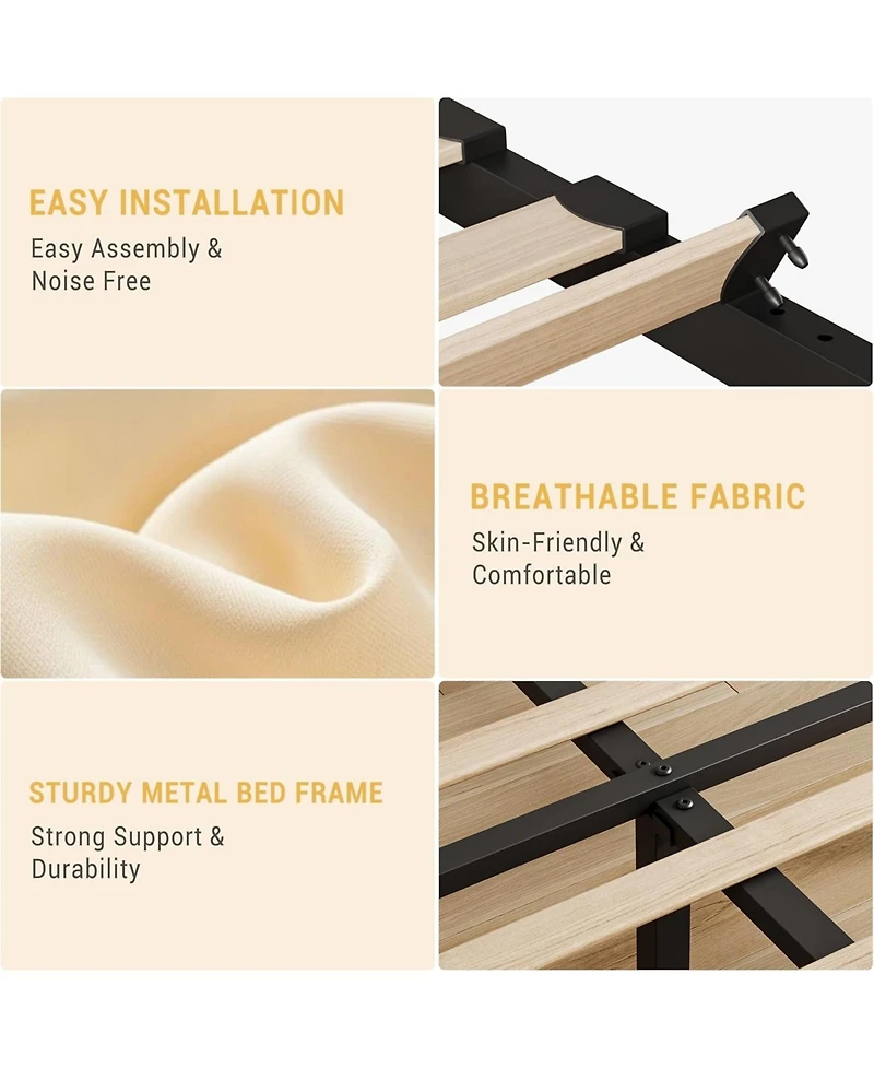 gaomon Upholstered Bed Frame- Adjustable Velvet Headboard Wood Slats No Box Spring Needed