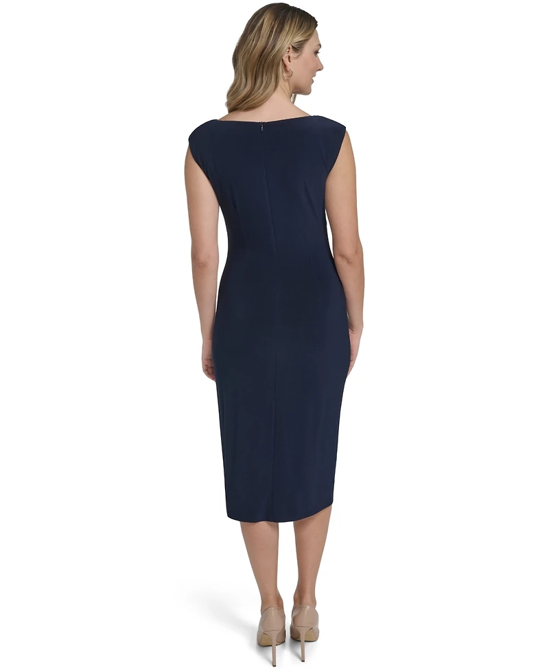 Jessica Howard Women's Side Ruche Buckle Boat Neck Dress