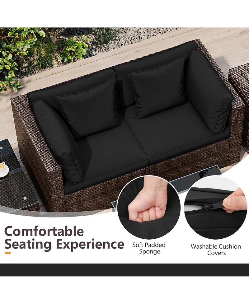 Gymax Set of 7 Patio Furniture 40000 Btu Gas Fire Pit Table Propane Tank Cover