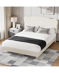 gaomon Bed Frame with Upholstered Headboard, Soft Low Profile Sturdy Platform Bed with Rounded Corners Design, Heavy Duty