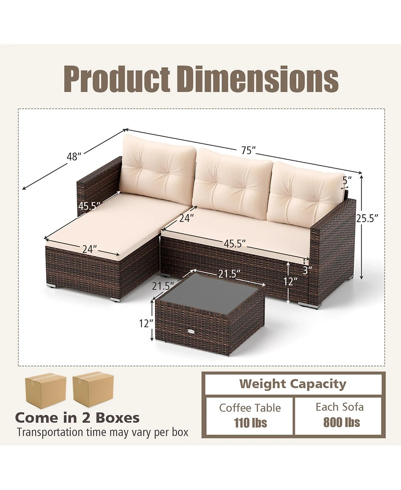 Gymax 4 Seats Outdoor Patio Furniture Set L-Shaped Couch Set for Yard