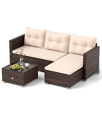 Gymax 4 Seats Outdoor Patio Furniture Set L-Shaped Couch Set for Yard